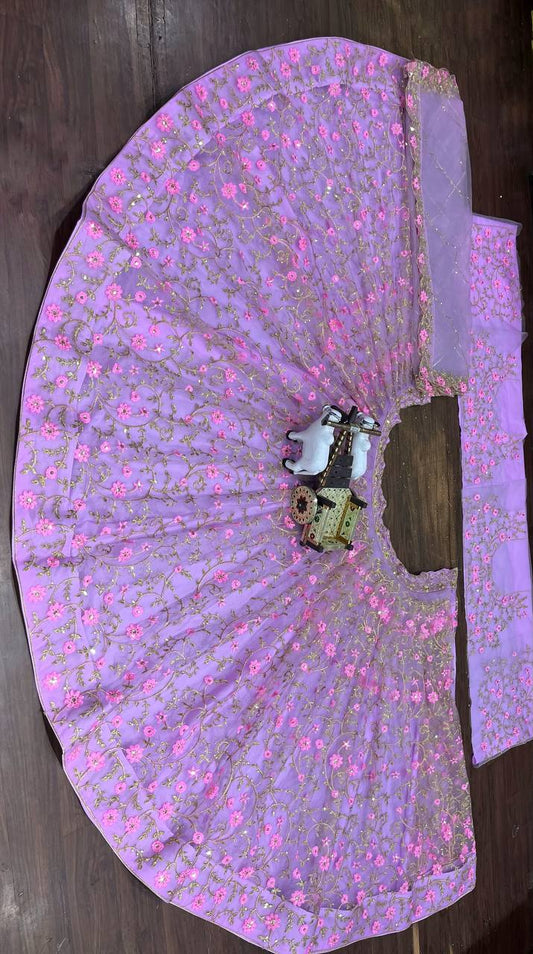 Soft Butterfly Net Lehenga Set with Sequins Embroidery | Semi-Stitched with Blouse & Dupatta - AGTO Fashion