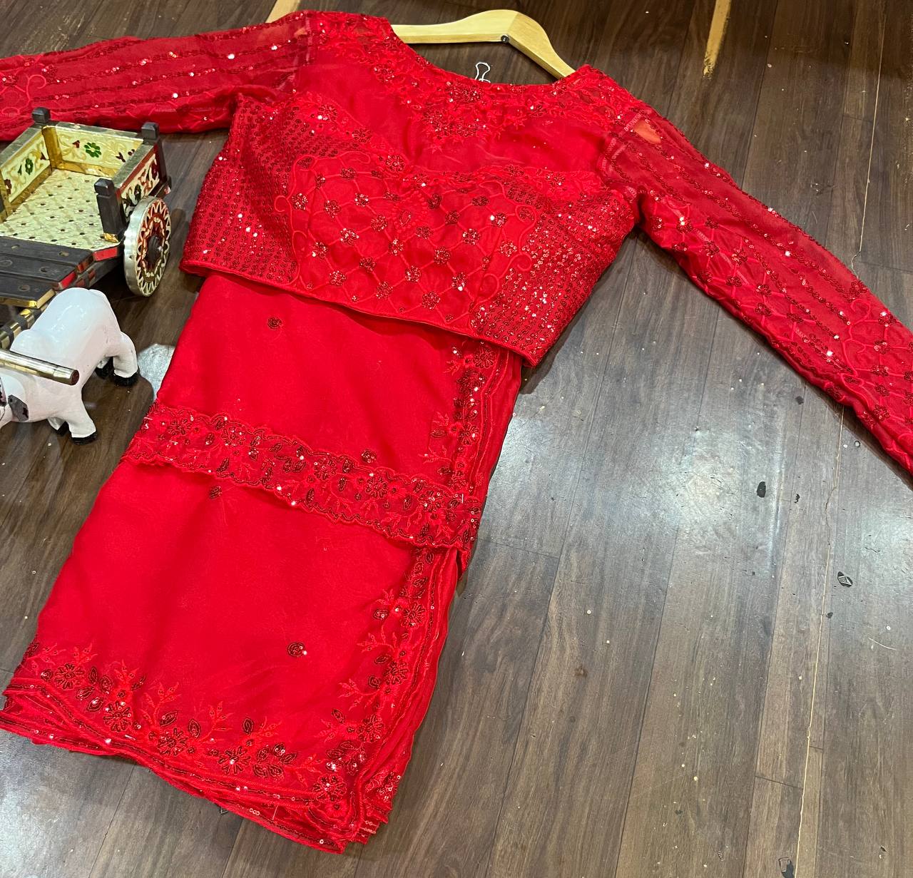 Tabby Silk Saree with Embroidery Sequins Work & Belt | Elegant & Stylish - AGTO Fashion