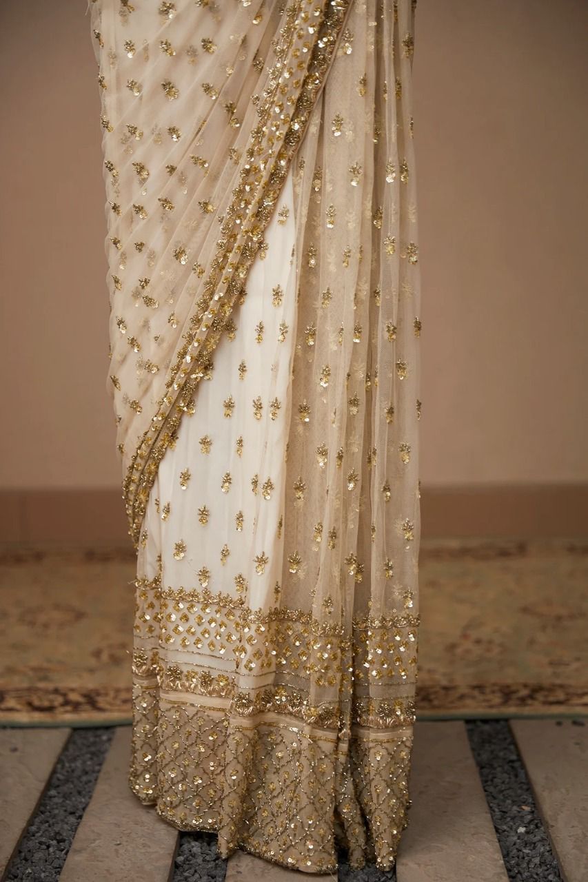 Elegant Designer Soft Butterfly Net Embroidered Saree with Sequins & Codding Work - AGTO Fashion