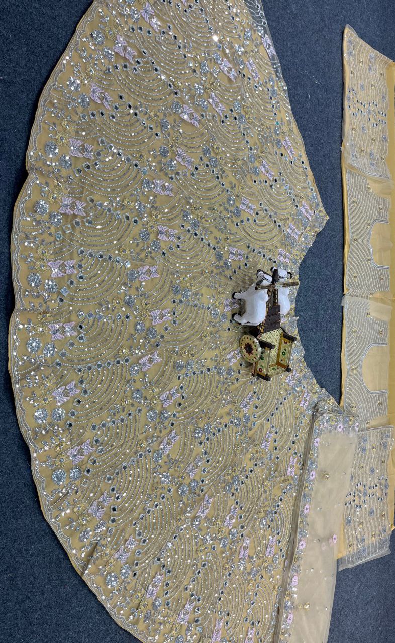 Real Mirror Embroidered Soft Butterfly Net Lehenga Set | Semi-Stitched with Dupatta & Blouse - AGTO Fashion