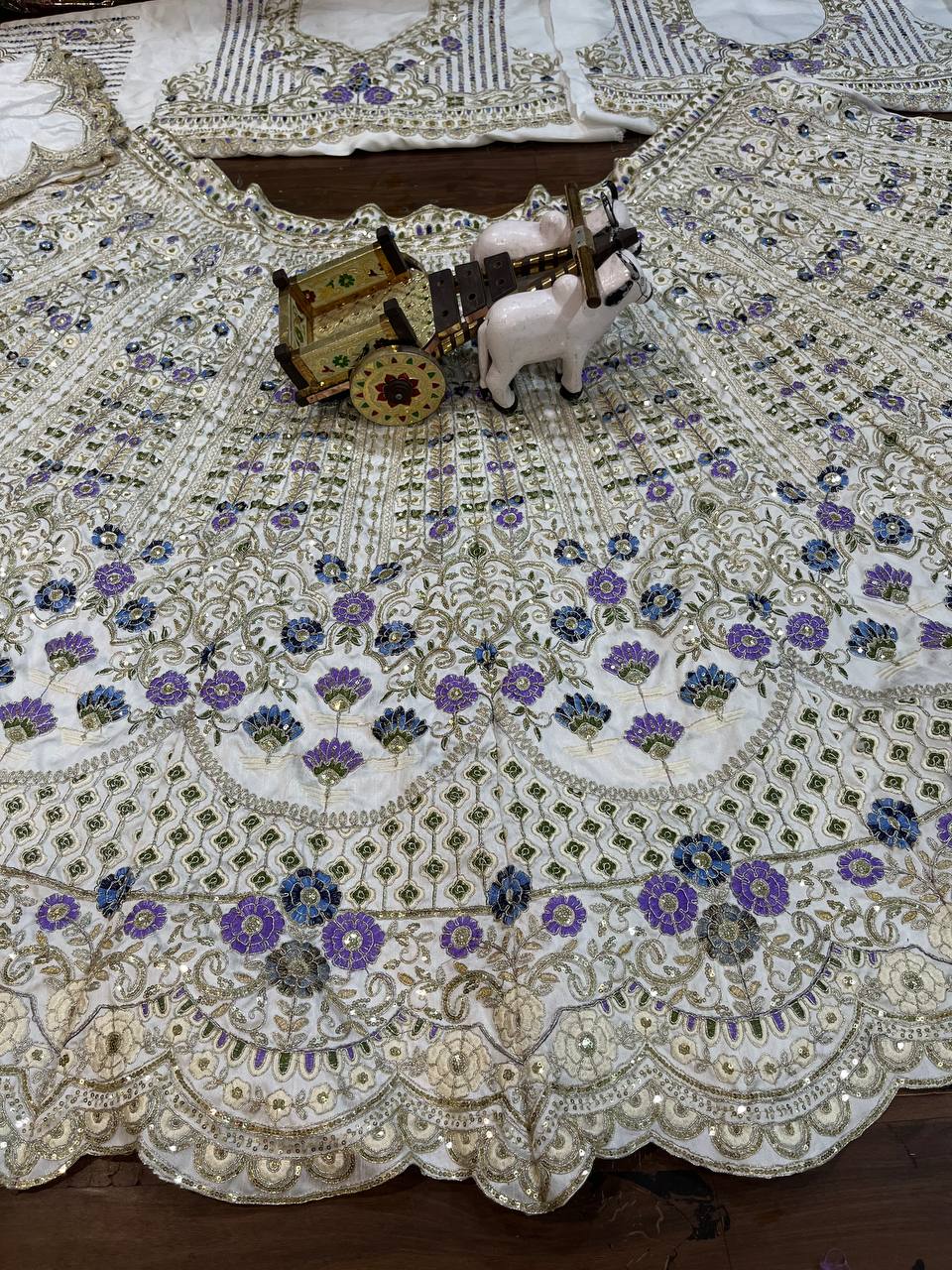 Exquisite Heavy Mono Satin Silk Lehenga Set with Sequins Cut Work, Flared 4 M, Unstitched Blouse & Soft Chinon Silk Dupatta - AGTO Fashion