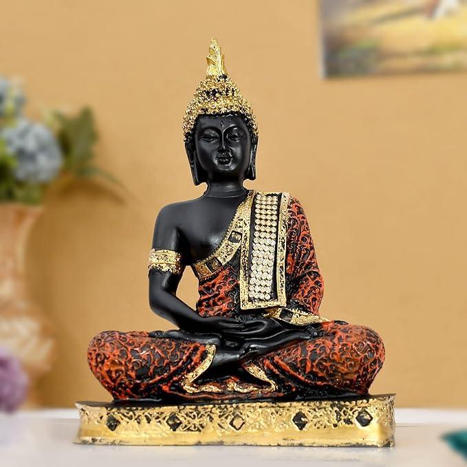 Sitting Buddha Statue showpiece for Home Decor Living Room and for Gift, Orange & Gold - AGTO Fashion