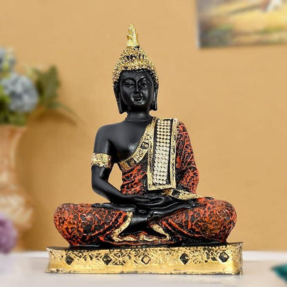 Sitting Buddha Statue showpiece for Home Decor Living Room and for Gift, Orange & Gold - AGTO Fashion