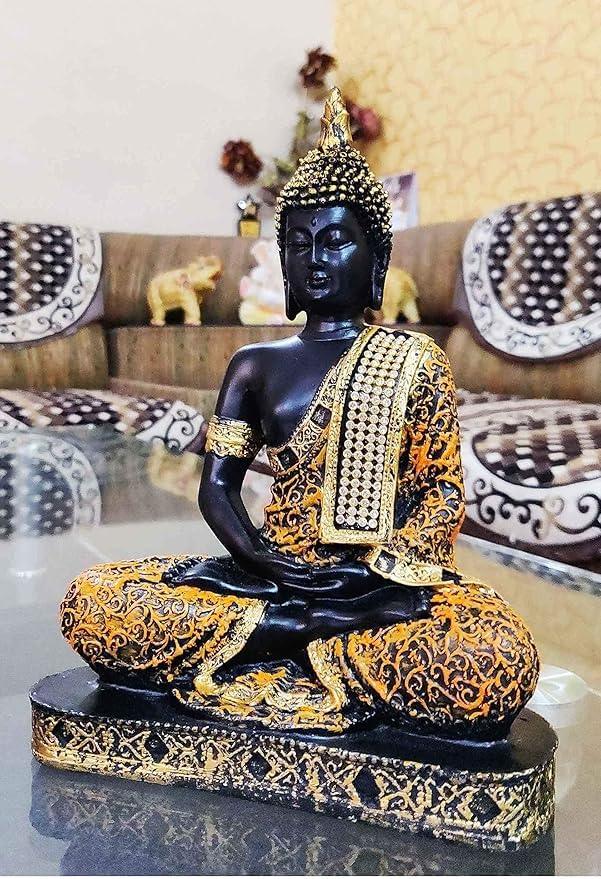 Sitting Buddha Statue showpiece for Home Decor Living Room and for Gift, Orange & Gold - AGTO Fashion