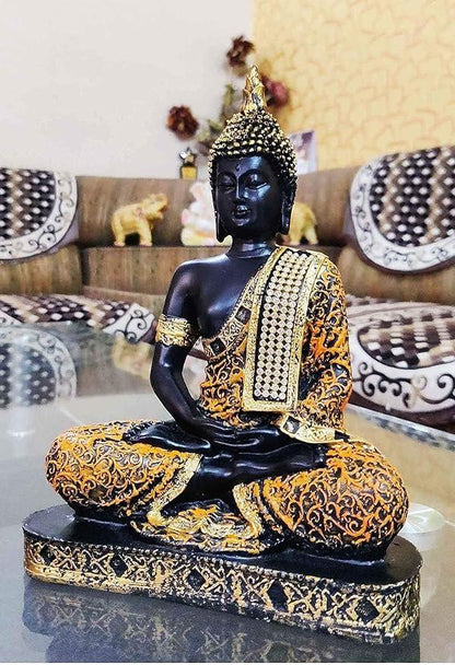 Sitting Buddha Statue showpiece for Home Decor Living Room and for Gift, Orange & Gold - AGTO Fashion
