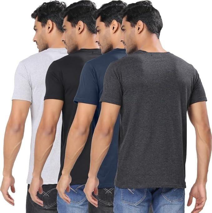 Men's Polycotton Solid Round Neck T-shirts (Pack of 4) - AGTO Fashion