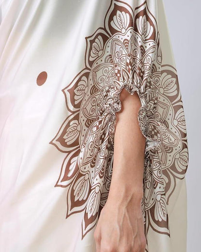 Satin Silk Printed Kaftan Saree With Unstitched Blouse - AGTO Fashion