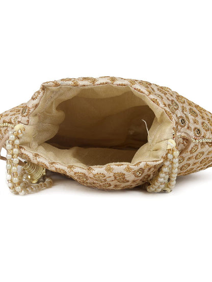 AGTO (Golden) Designered Silk Embroidered Bridal Potli bags,potli purse for ladies,ethnic potli pouches for return gift traditional potli bags - AGTO Fashion