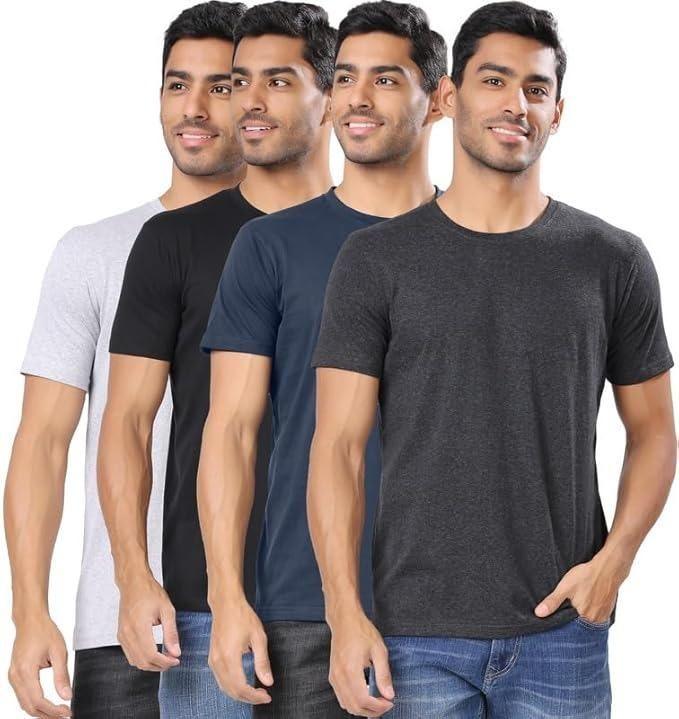 Men's Polycotton Solid Round Neck T-shirts (Pack of 4) - AGTO Fashion