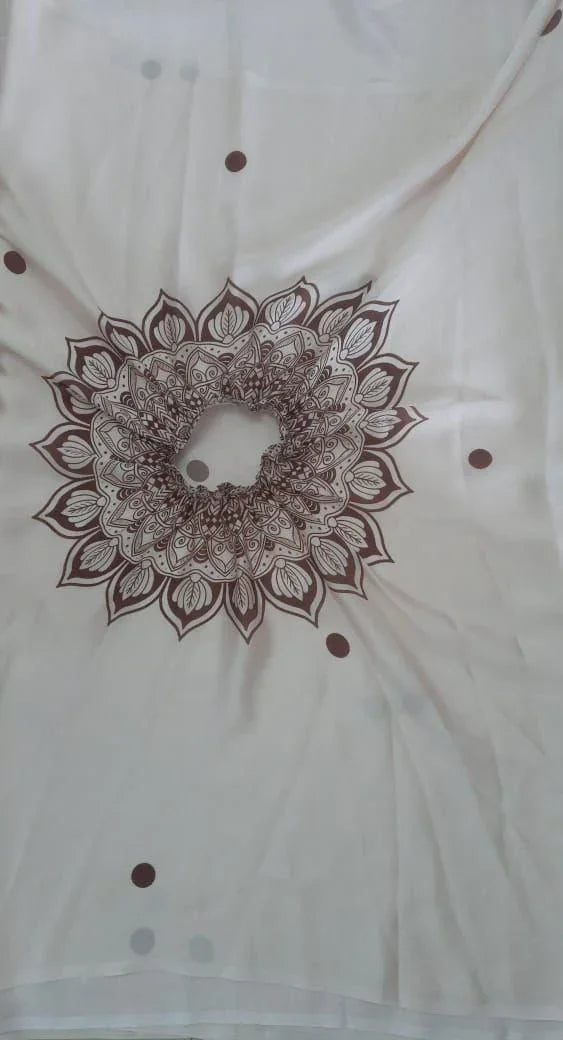 Satin Silk Printed Kaftan Saree With Unstitched Blouse - AGTO Fashion