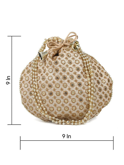 AGTO (Golden) Designered Silk Embroidered Bridal Potli bags,potli purse for ladies,ethnic potli pouches for return gift traditional potli bags - AGTO Fashion