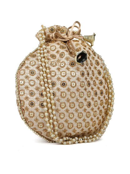 AGTO (Golden) Designered Silk Embroidered Bridal Potli bags,potli purse for ladies,ethnic potli pouches for return gift traditional potli bags - AGTO Fashion