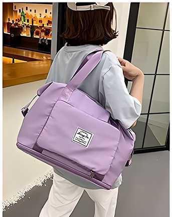 Nylon 22 Cms Travel Duffle(Foldable Travel Duffle_lavender) - AGTO Fashion