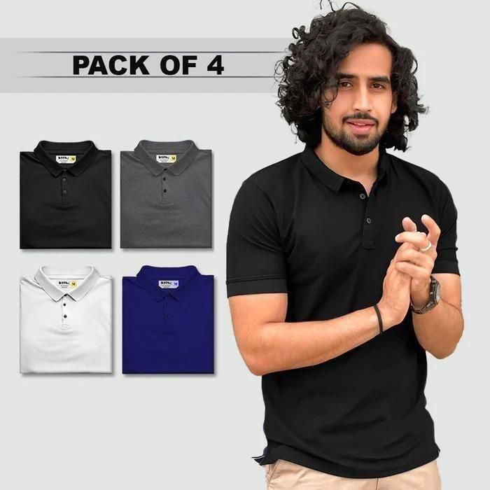 Poly Matte Solid Half Sleeves Mens Polo T-Shirt Pack Of 4 - AGTO Fashion