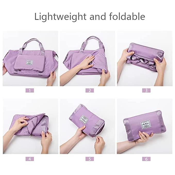Nylon 22 Cms Travel Duffle(Foldable Travel Duffle_lavender) - AGTO Fashion