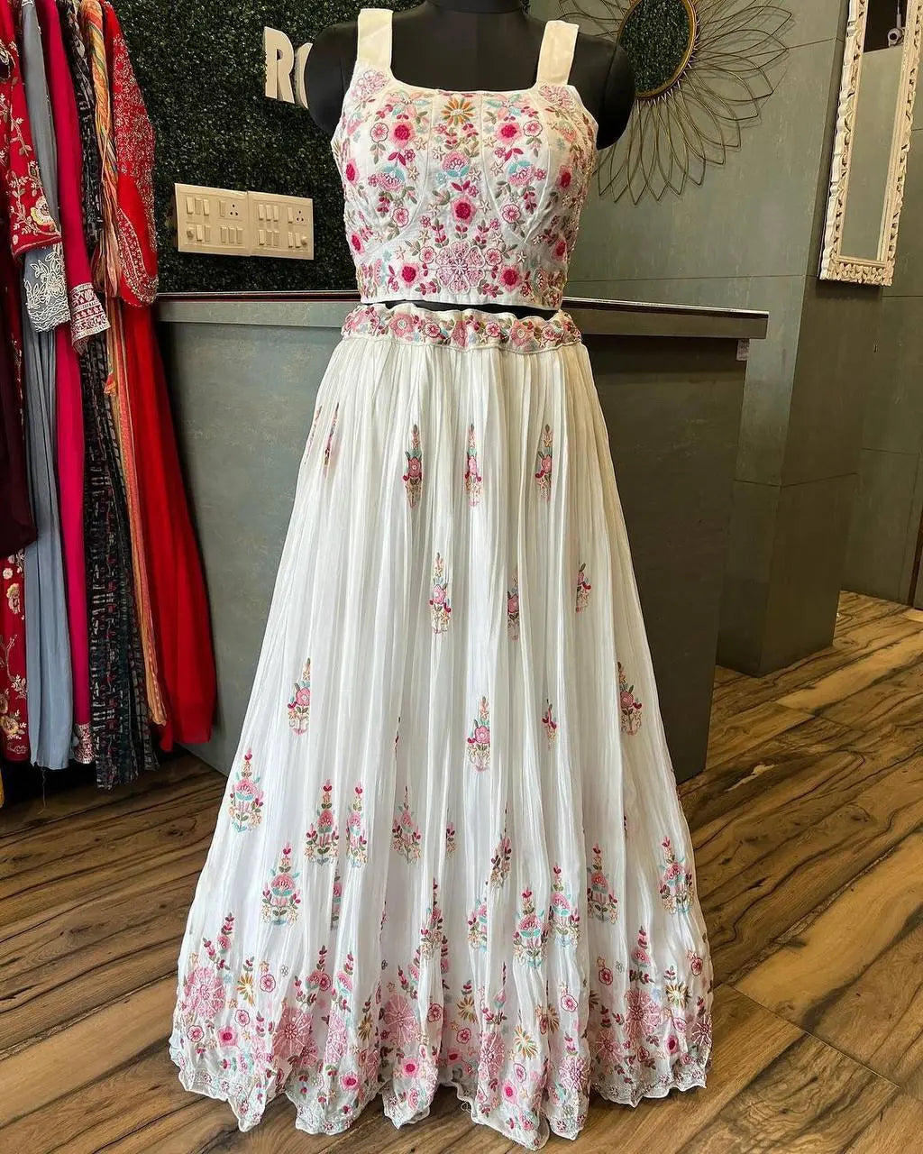 Elegant Chinon Embroidered Blazer Lehenga Set with Tube Choli and Organza Dupatta | Full Stitched - AGTO Fashion