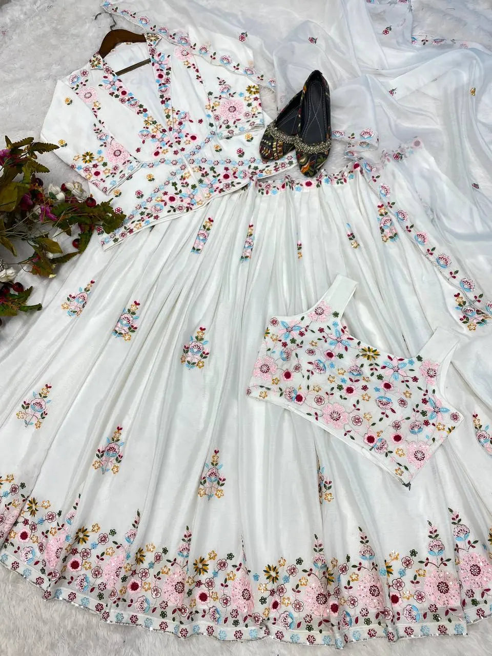 Elegant Chinon Embroidered Blazer Lehenga Set with Tube Choli and Organza Dupatta | Full Stitched - AGTO Fashion