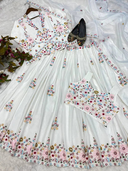 Elegant Chinon Embroidered Blazer Lehenga Set with Tube Choli and Organza Dupatta | Full Stitched - AGTO Fashion