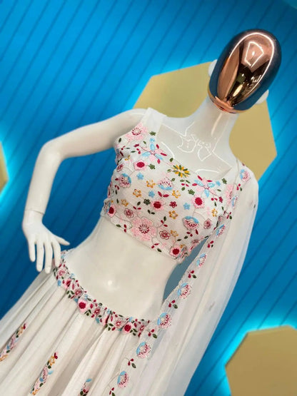 Elegant Chinon Embroidered Blazer Lehenga Set with Tube Choli and Organza Dupatta | Full Stitched - AGTO Fashion