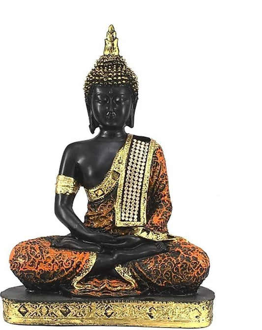 Sitting Buddha Statue showpiece for Home Decor Living Room and for Gift, Orange & Gold - AGTO Fashion