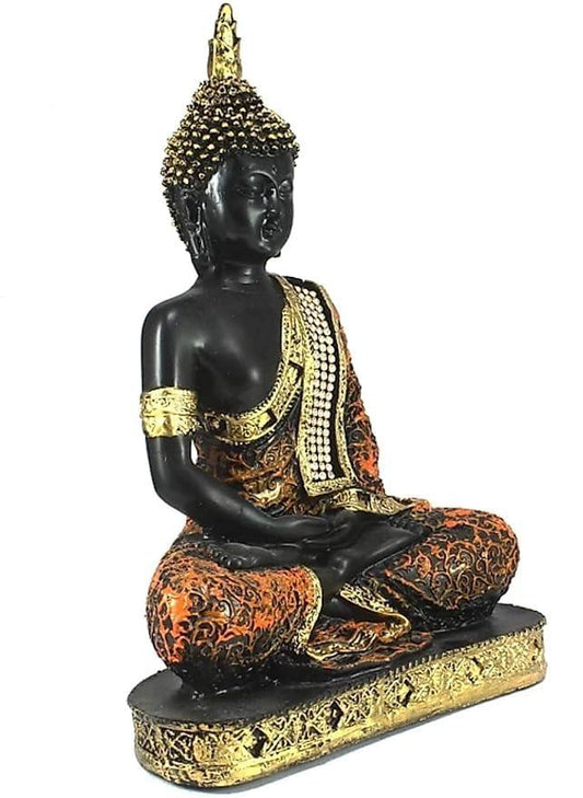 Sitting Buddha Statue showpiece for Home Decor Living Room and for Gift, Orange & Gold - AGTO Fashion