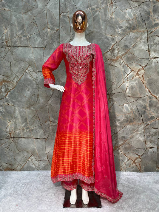 Premium Chinon Silk Suit Set with Pant & Dupatta | Real Mirror & Sequence Work - AGTO Fashion