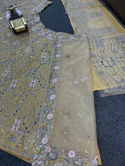 Real Mirror Embroidered Soft Butterfly Net Lehenga Set | Semi-Stitched with Dupatta & Blouse - AGTO Fashion