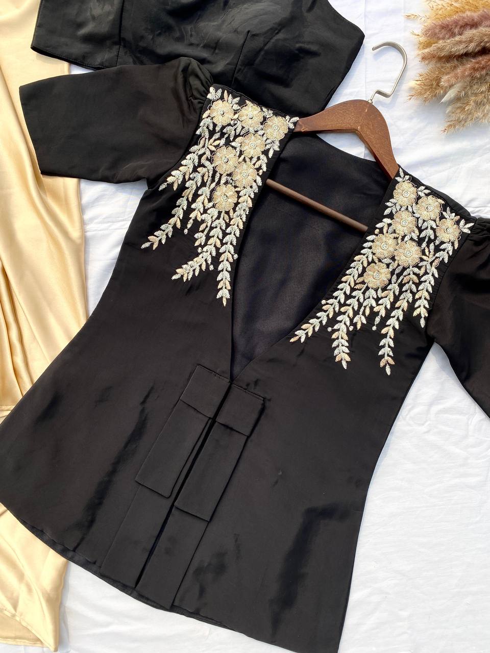 rendy Ethnic Set with Tube Blouse, Dhoti & Embroidered Blazer | French Crape & Japan Satin | Free Size | Premium Finish - AGTO Fashion