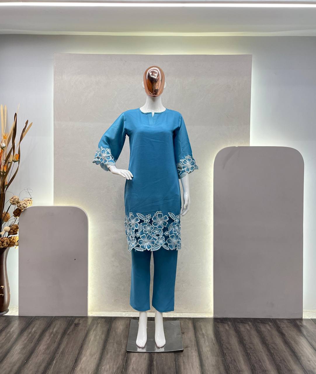 Chinon Fabric Shirt & Pant Set with Elegant Fit | Ready-to-Wear Ethnic Co-ord Set - AGTO Fashion