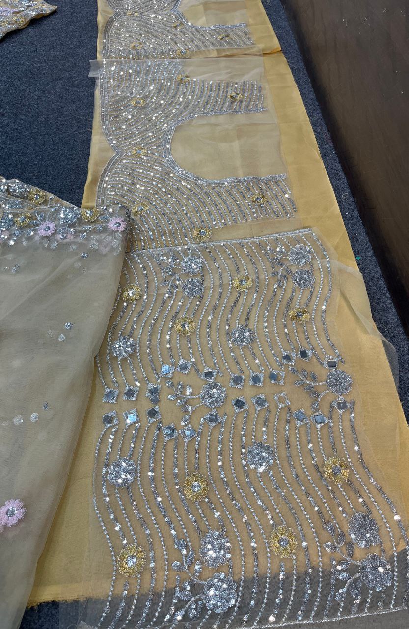 Real Mirror Embroidered Soft Butterfly Net Lehenga Set | Semi-Stitched with Dupatta & Blouse - AGTO Fashion