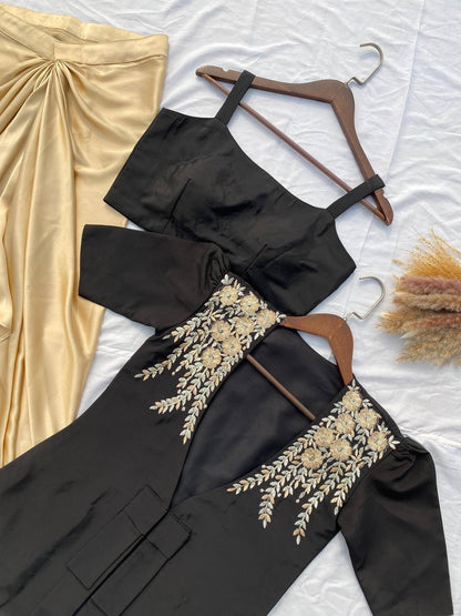 rendy Ethnic Set with Tube Blouse, Dhoti & Embroidered Blazer | French Crape & Japan Satin | Free Size | Premium Finish - AGTO Fashion