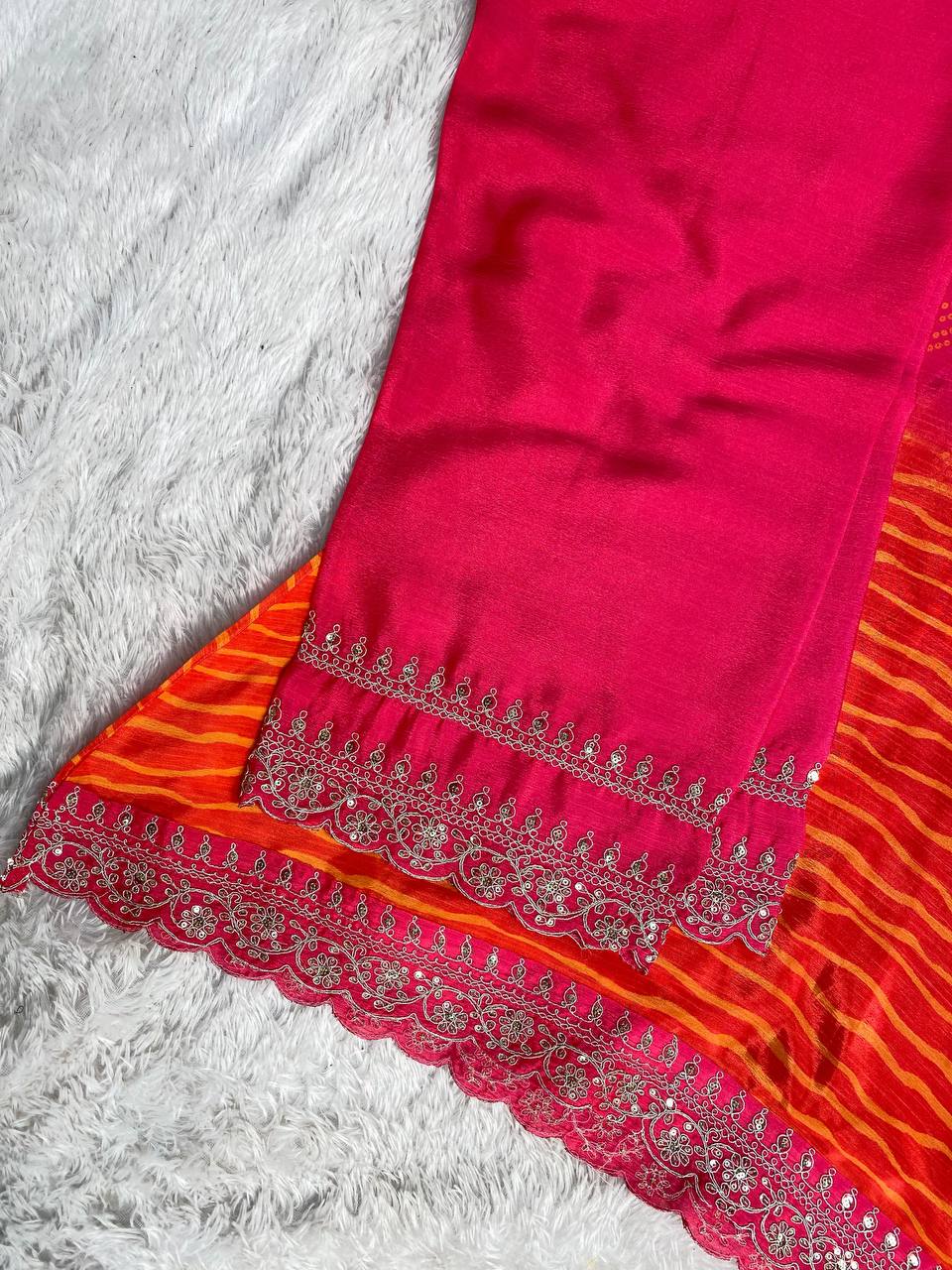 Premium Chinon Silk Suit Set with Pant & Dupatta | Real Mirror & Sequence Work - AGTO Fashion