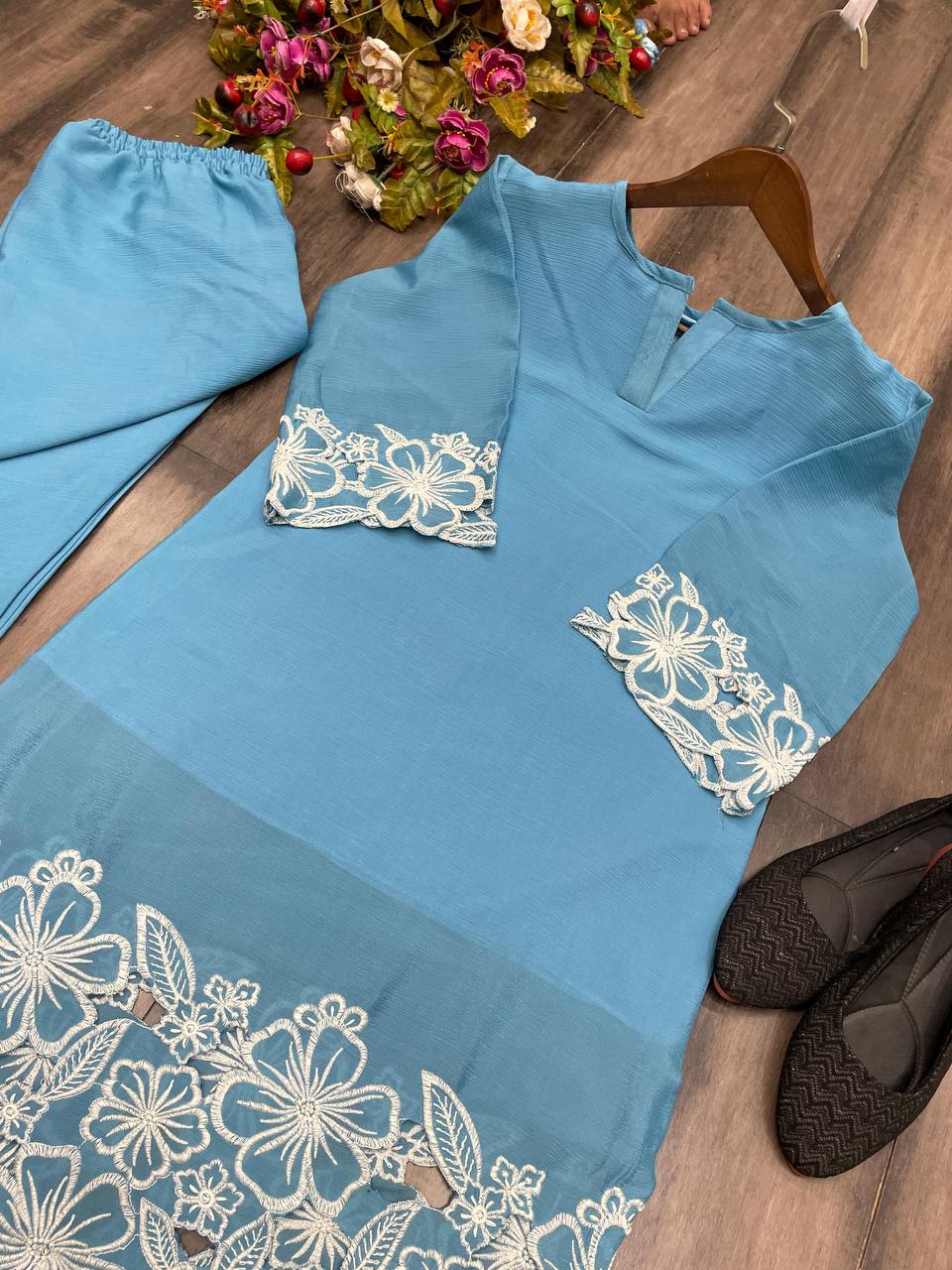 Chinon Fabric Shirt & Pant Set with Elegant Fit | Ready-to-Wear Ethnic Co-ord Set - AGTO Fashion