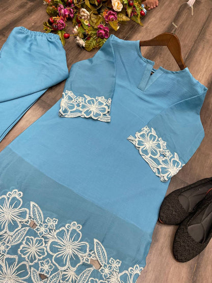 Chinon Fabric Shirt & Pant Set with Elegant Fit | Ready-to-Wear Ethnic Co-ord Set - AGTO Fashion