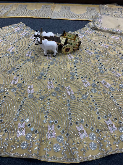 Real Mirror Embroidered Soft Butterfly Net Lehenga Set | Semi-Stitched with Dupatta & Blouse - AGTO Fashion