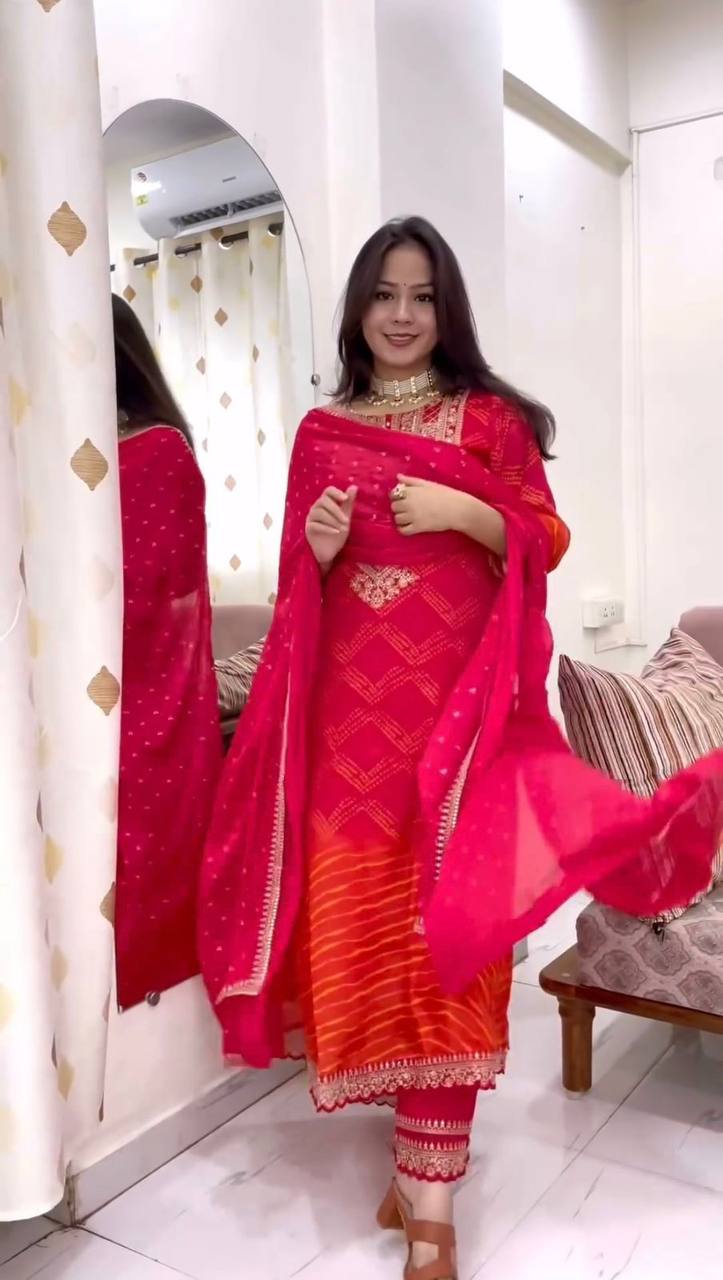 Premium Chinon Silk Suit Set with Pant & Dupatta | Real Mirror & Sequence Work - AGTO Fashion