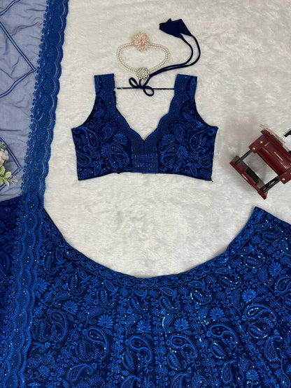 Elegant Faux Georgette Lehenga Set with Sequin & Thread Work - AGTO Fashion