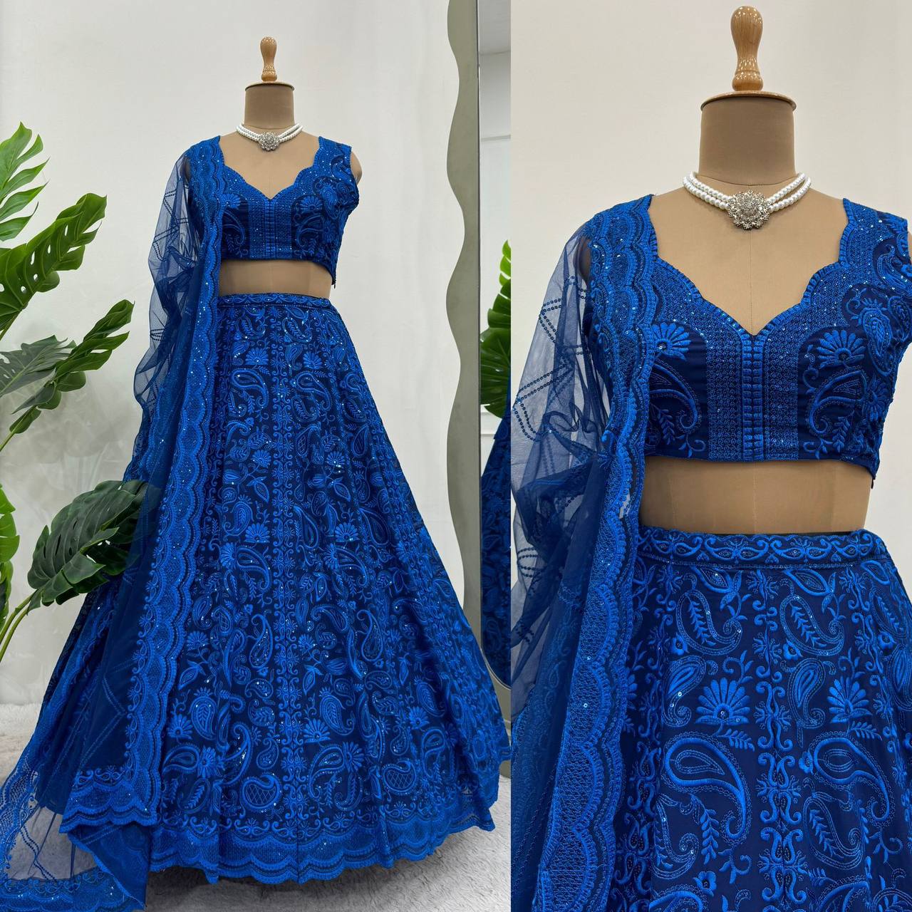 Elegant Faux Georgette Lehenga Set with Sequin & Thread Work - AGTO Fashion