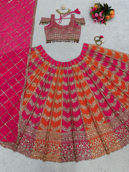 Fox Georgette Lehenga Set with 3+5mm Sequins & Real Diamond Detailing - AGTO Fashion