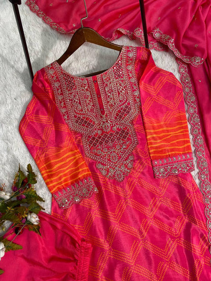 Premium Chinon Silk Suit Set with Pant & Dupatta | Real Mirror & Sequence Work - AGTO Fashion