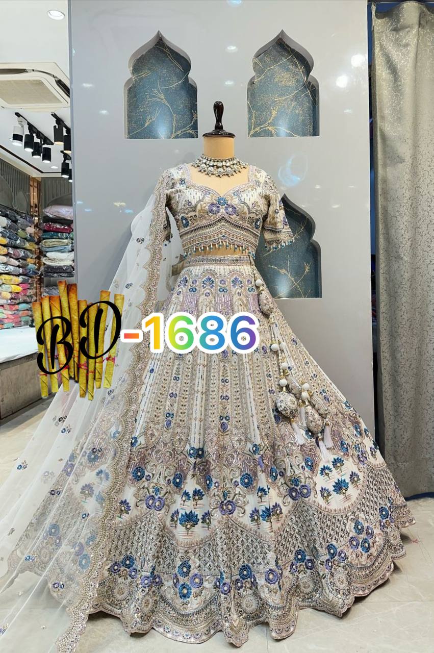 Exquisite Heavy Mono Satin Silk Lehenga Set with Sequins Cut Work, Flared 4 M, Unstitched Blouse & Soft Chinon Silk Dupatta - AGTO Fashion