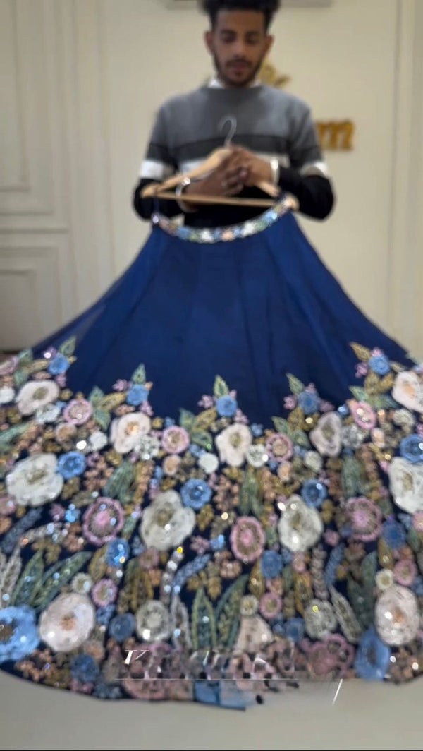 Designer Heavy Chinon Silk Lehenga Set with Thread & Sequin Work | 4M Flare with Cancan | Unstitched Choli & Dupatta with Cutwork Border - AGTO Fashion
