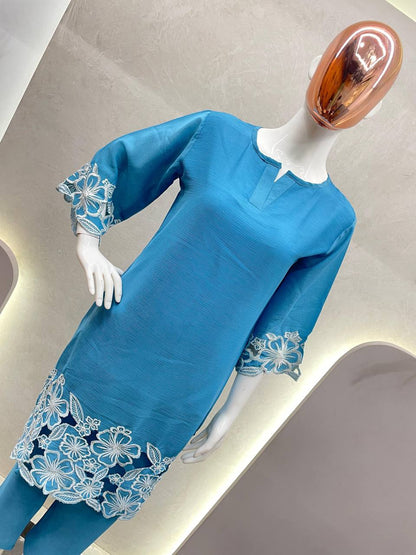 Chinon Fabric Shirt & Pant Set with Elegant Fit | Ready-to-Wear Ethnic Co-ord Set - AGTO Fashion