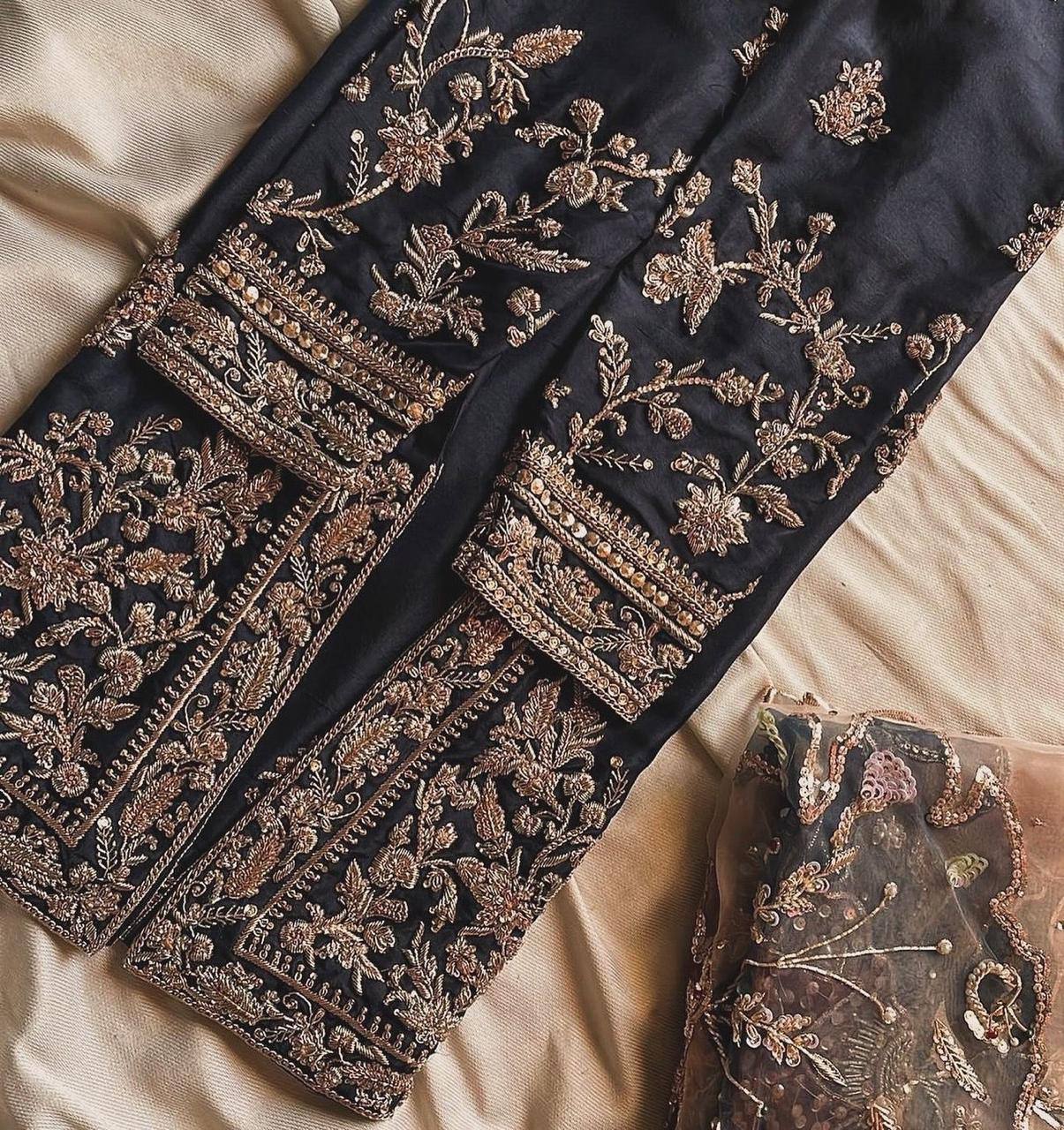 Chinon Sharara Suit Set with Sequin Embroidery & Organza Dupatta | Elegant Festive Wear 💫 - AGTO Fashion