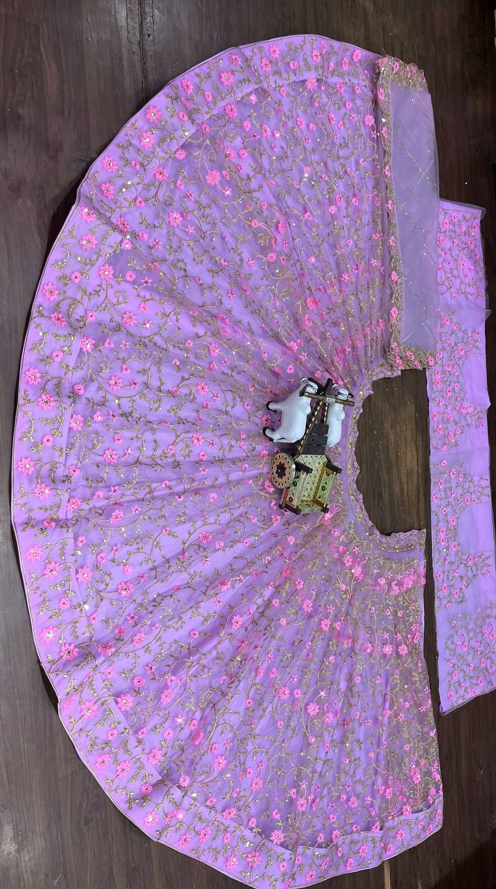 Soft Butterfly Net Lehenga Set with Sequins Embroidery | Semi-Stitched with Blouse & Dupatta - AGTO Fashion