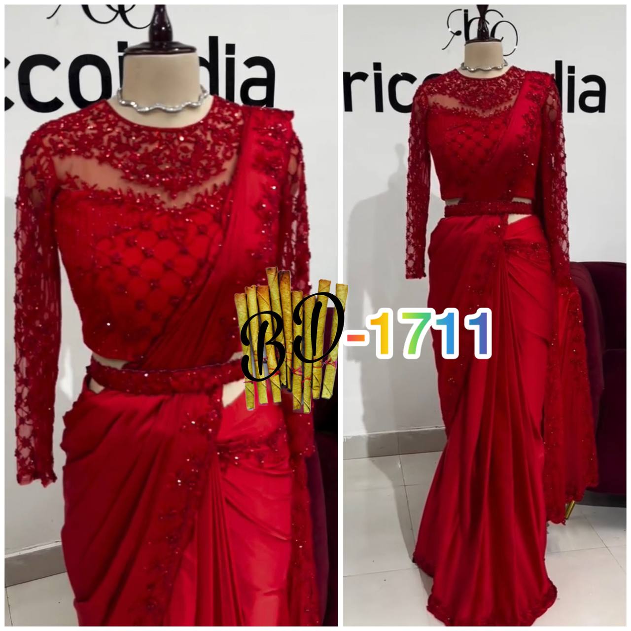 Tabby Silk Saree with Embroidery Sequins Work & Belt | Elegant & Stylish - AGTO Fashion