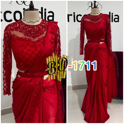 Tabby Silk Saree with Embroidery Sequins Work & Belt | Elegant & Stylish - AGTO Fashion