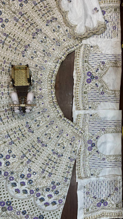 Exquisite Heavy Mono Satin Silk Lehenga Set with Sequins Cut Work, Flared 4 M, Unstitched Blouse & Soft Chinon Silk Dupatta - AGTO Fashion