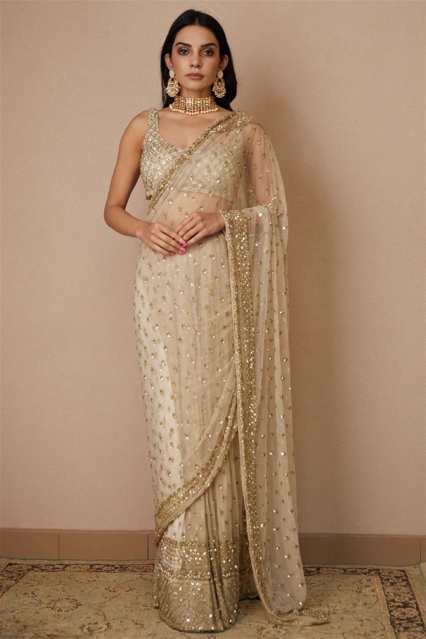 Elegant Designer Soft Butterfly Net Embroidered Saree with Sequins & Codding Work - AGTO Fashion