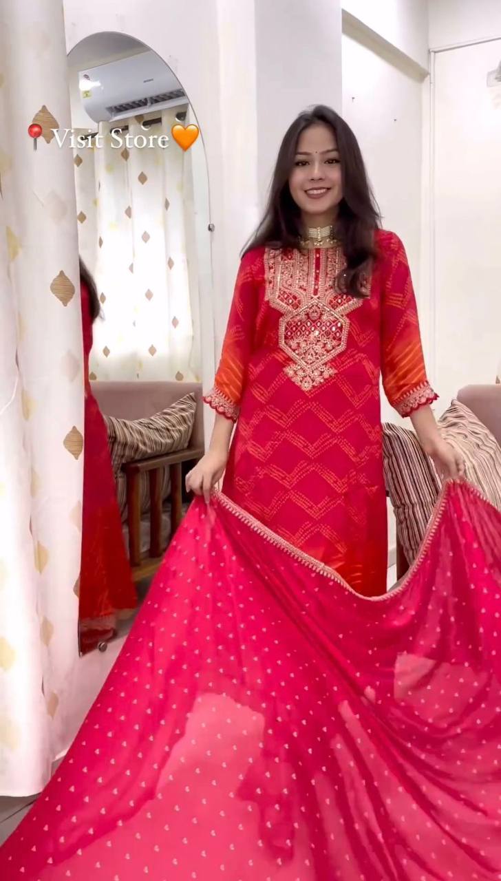 Premium Chinon Silk Suit Set with Pant & Dupatta | Real Mirror & Sequence Work - AGTO Fashion